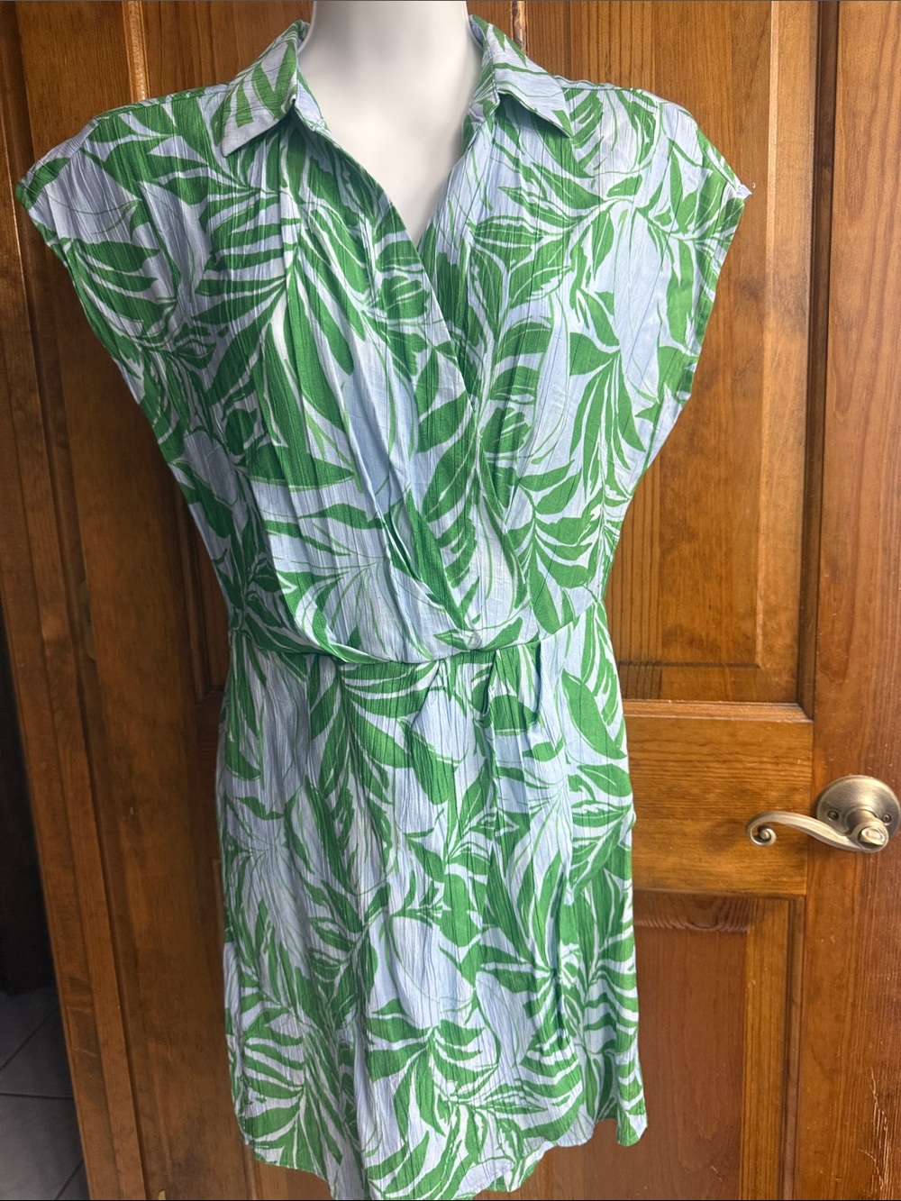 Mango Green Leaf Print Mini Dress